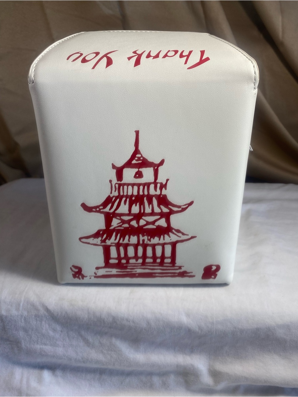 White Cosmetic Case with Red Pagoda Graphic